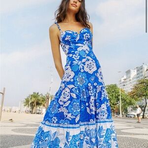 FARM Rio Blue Floral Maxi Dress NEW with Tags